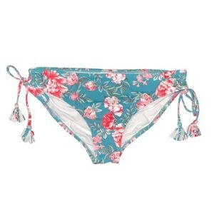 NWOT Johnny Was Blue Pink White Floral Side Tassel Bikini Bottom Medium Modest